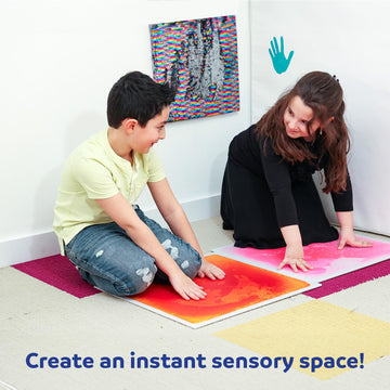 Fun And Function - Jumbo Gel Floor Tiles - Large (20 x 20 Inch) Liquid Floor Tiles for Sensory Needs - Sensory Floor Tiles for School  Office  Clinic Floor - Multi-Colored - 4 Pack - Ages 3+