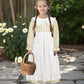 Fortmac Prairie Dress Girls Pioneer Colonial Costume Floral 1800S Pilgrim Costume With Apron And Bonnet Yellow 9-10Y