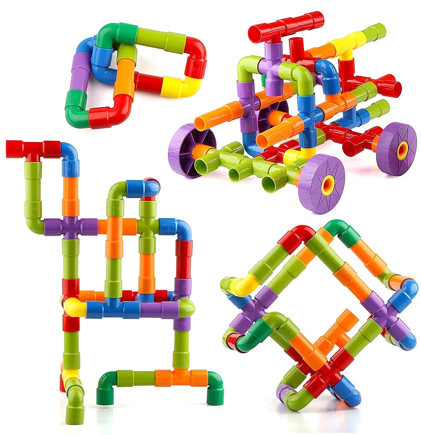 Aexoniz Toys Unbreakable Building Blocks Game Toy Set With Wheels Playset For 38 Years Old Kids Boys & Girls,Random Color,75+ P