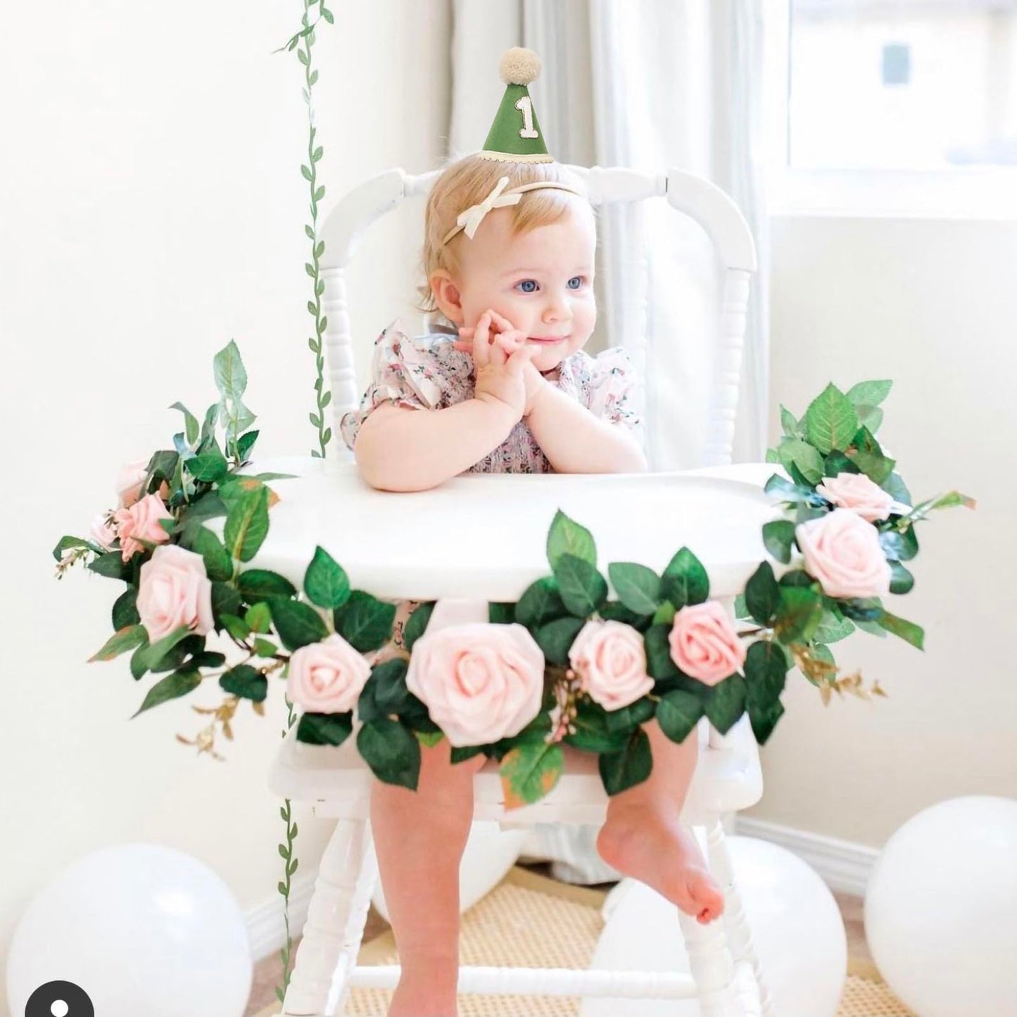 Boho 1st Birthday Hat Decorations for Baby Boys Handmade Natural Outfit First Birthday Party Hat Green