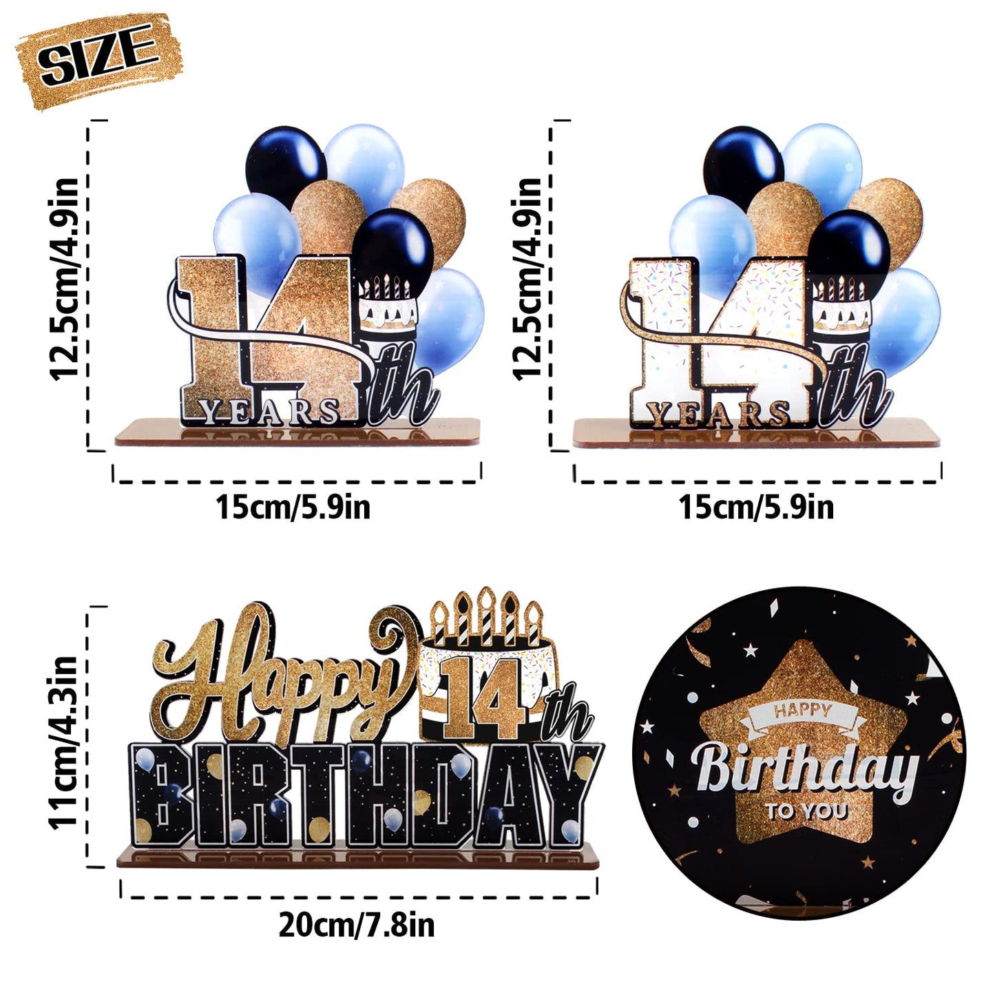Lingteer Happy 14Th Birthday Gold Acrylic Table Topper Centerpieces Set - Cheers To Fourteen Years Old Birthday 14Th Bday Party Gift Decorations.