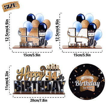 Lingteer Happy 14Th Birthday Gold Acrylic Table Topper Centerpieces Set - Cheers To Fourteen Years Old Birthday 14Th Bday Party Gift Decorations.