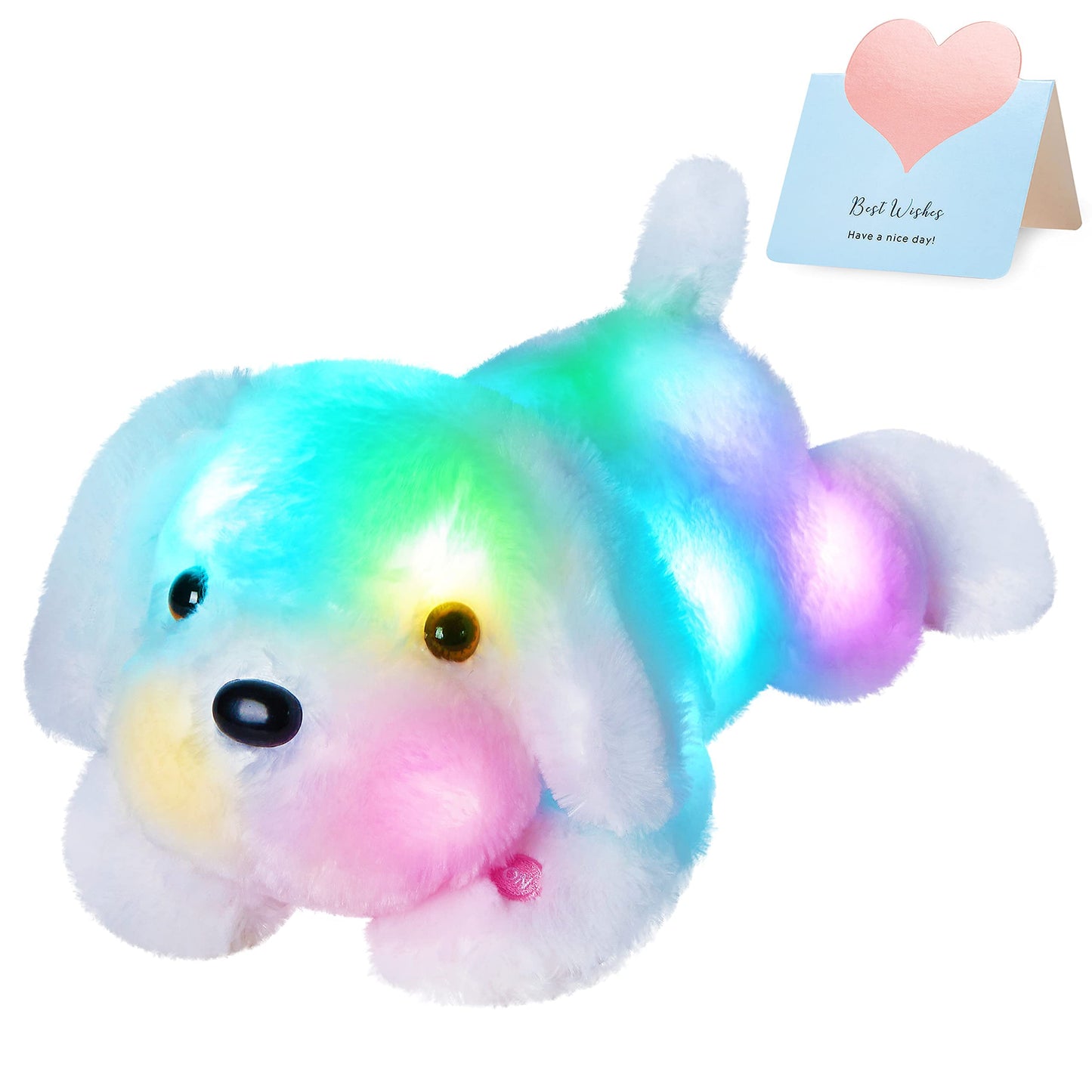 Wewill 18'' Light Up White Puppy Dog Led Stuffed Animal With Colorful Night Light Glow Soft Plush Toy Gifts For Kids On Christmas Birthday
