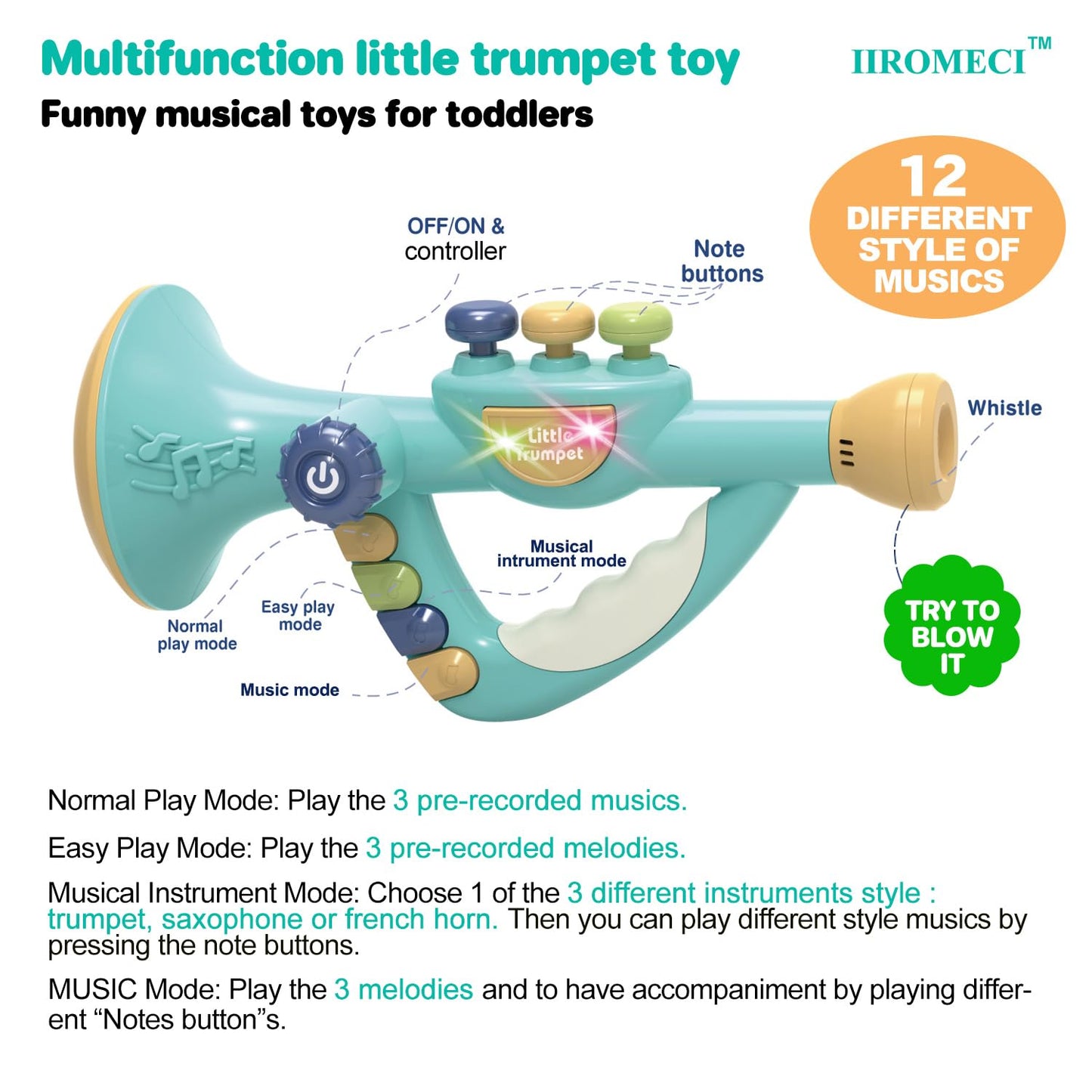 Iiromeci Musical Toys For Kids, Little Trumpet Toy For Toddlers, Baby Educational Toys, Infants Music Toys For Girls Boys Ages 1