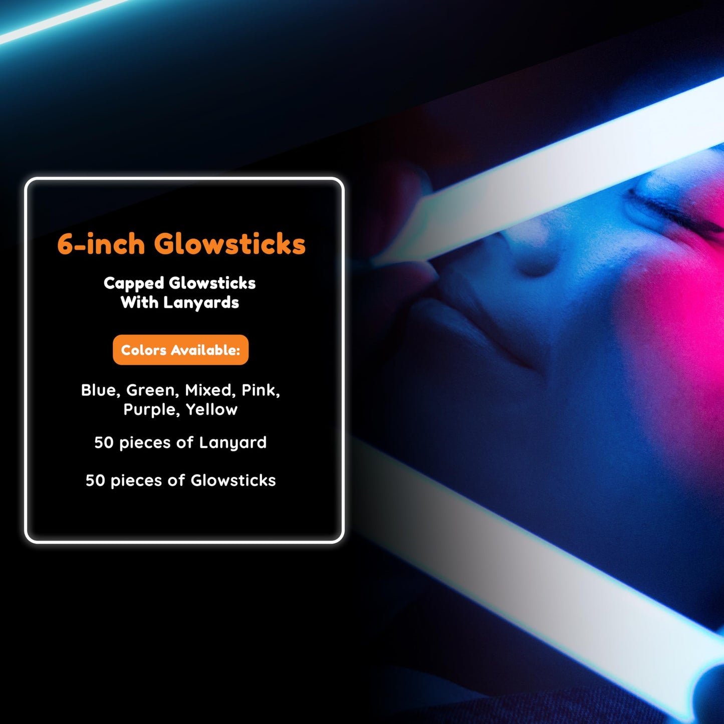 Glow Fever Glow In The Dark Sticks - 50 Ct 6' Glow Sticks Bulk Party Pack With End Caps & Lanyards - Glow Party Favors For Concert, Festival, & Wedding Neon Light Sticks By Party Dragon, Multi