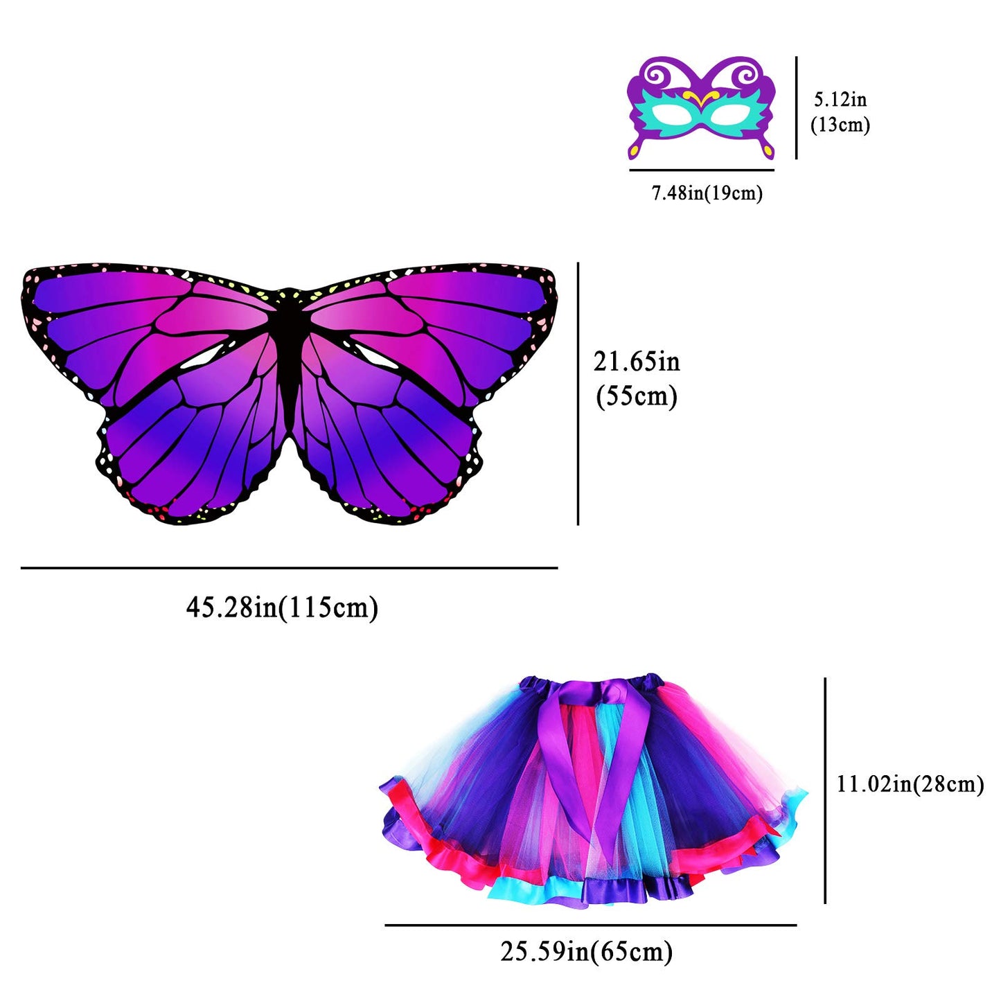 D.Q.Z Kids Fairy Butterfly-Wings Costume For Girls Halloween Butterfly Costumes & Rainbow Tutu Dress Up Party Supplies (Purple1)