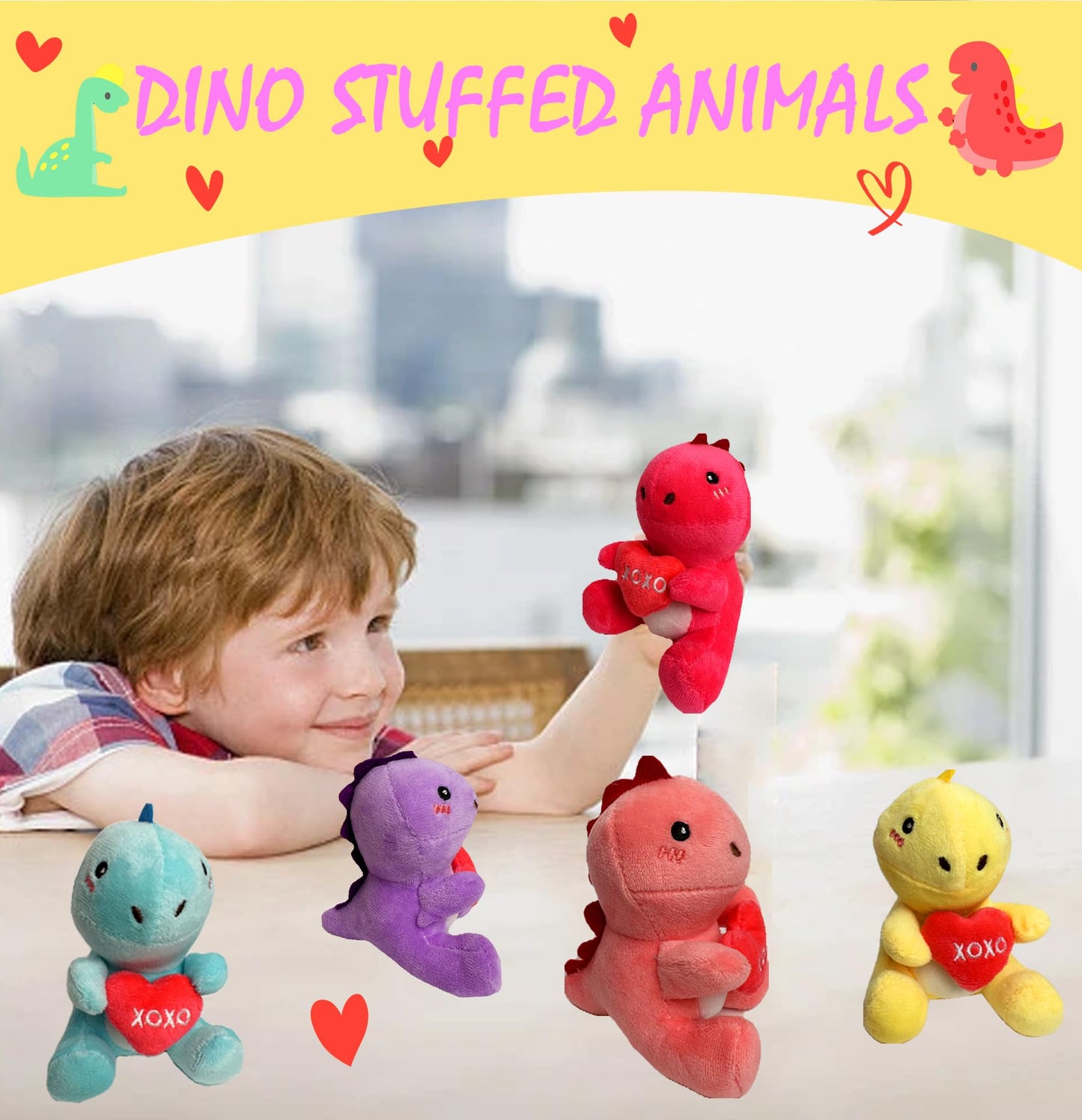 Rdogeia 6PCS Dinosaur Plush Toys, Cute Stuffed Animals for Kids, Small, Polyester, Valentine's Day Gifts, 2024 Model