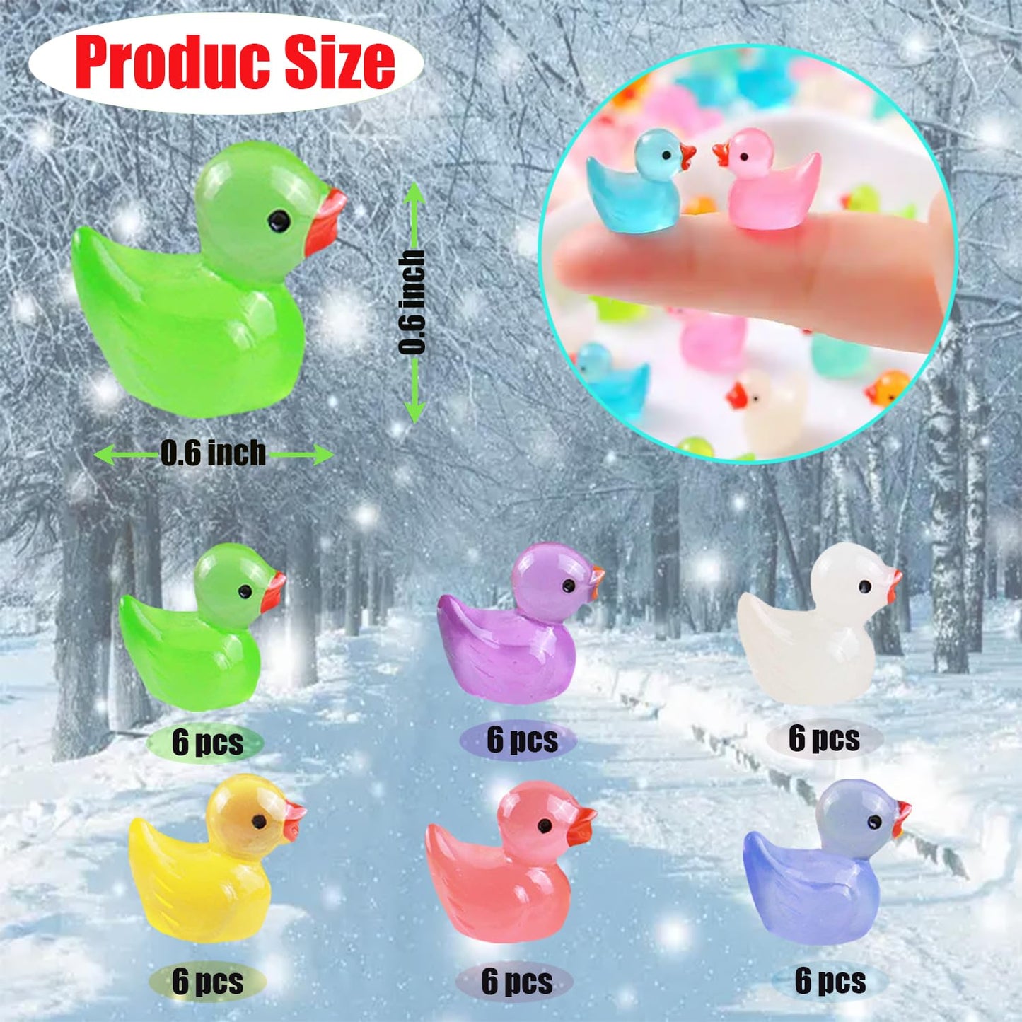 Hamiyell Pack Of 36 Tiny Ducks Little Glow In The Dark Plastic Duck Mini Resin Ducks For Garden Decorations, Dollhouse Miniature
