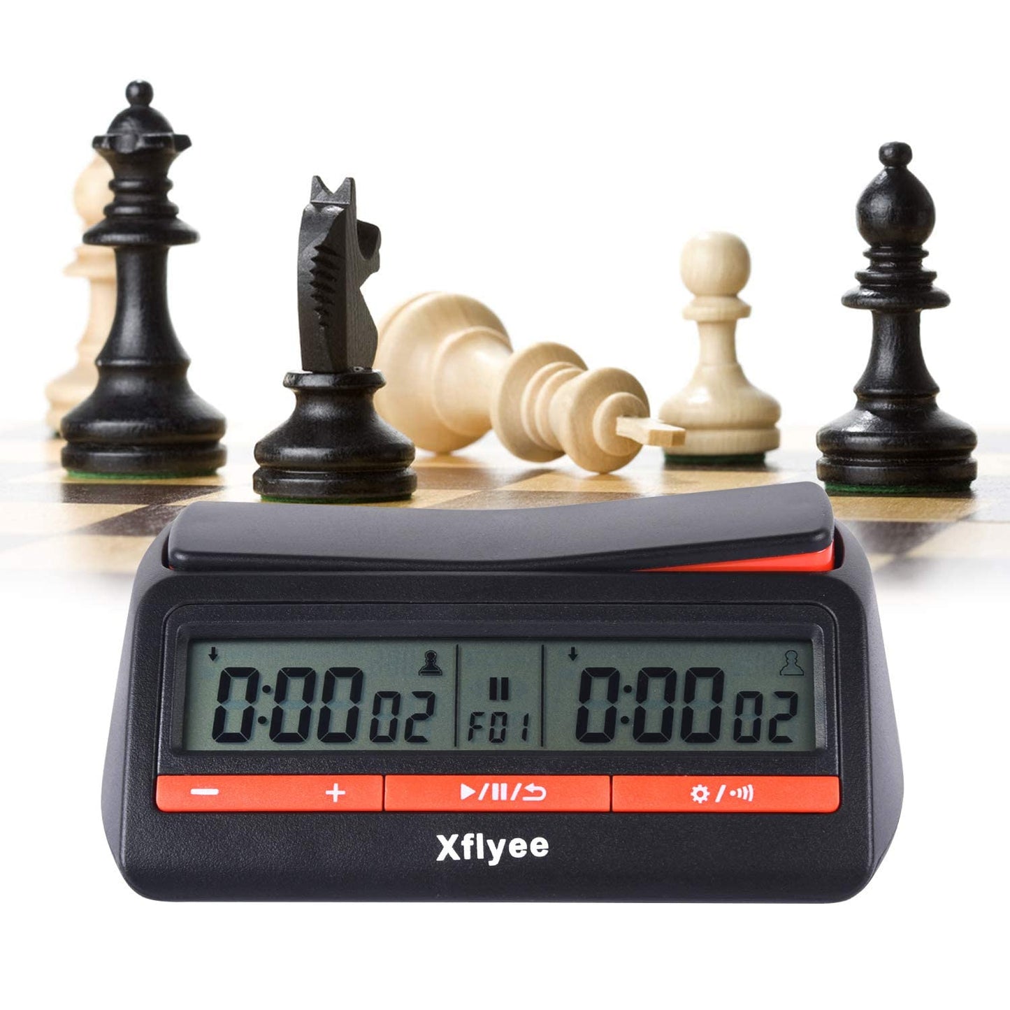 Xflyee Digital Chess Clock - Portable Timer with Bonus & Delayed Countdown, Red, Ideal for Board Games