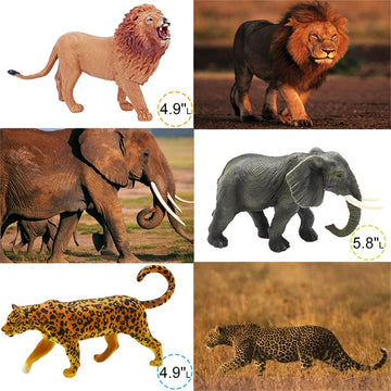 65Pcs Safari Animal Figurines Toy Set, Realistic Jungle Zoo Figures With Elephant, Lion, Giraffe, Fence, Building Blocks For Kid