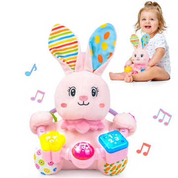 Baby Rabbit Musical Stuffed Animals Toy,Infant Bunny Bilingual Early Learning Education Toy With Light-Up Music & Crinkle,1St Ea