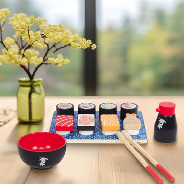 WoodenEdu Sushi Slicing Play Food Set, Wooden Pretend Play Kitchen Toys for Kids 3+, Sushi Food Play Learning Toy for Girls Boys