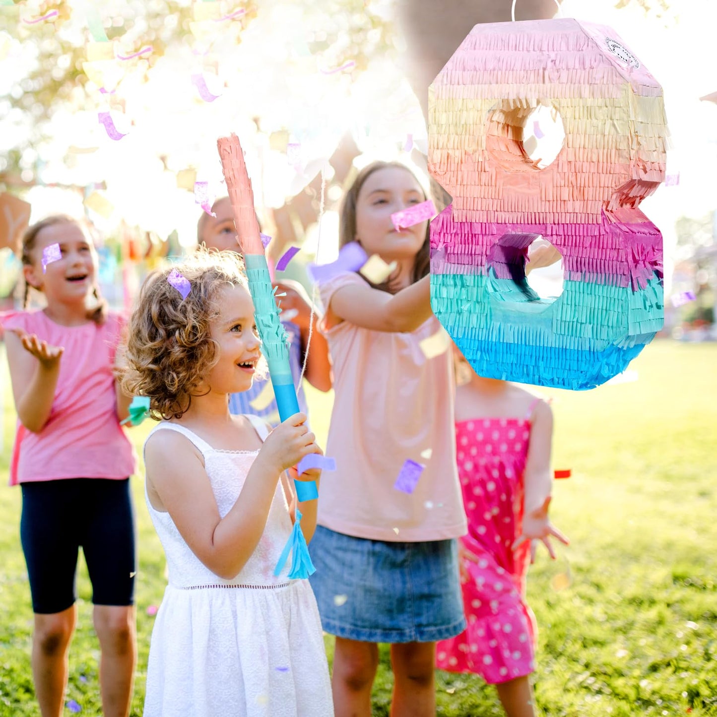 Jenaai 16 Inch Number Piata Kids Birthday Party Macaron Piata with Blindfold Stick and Confetti for Unicorn Birthday Wedding Bab