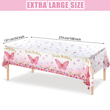 Butterfly Happy Birthday Tablecloth, Butterfly Party Decoration Rectangular Watercolor Butterfly Table Cover Spring Themed Plast