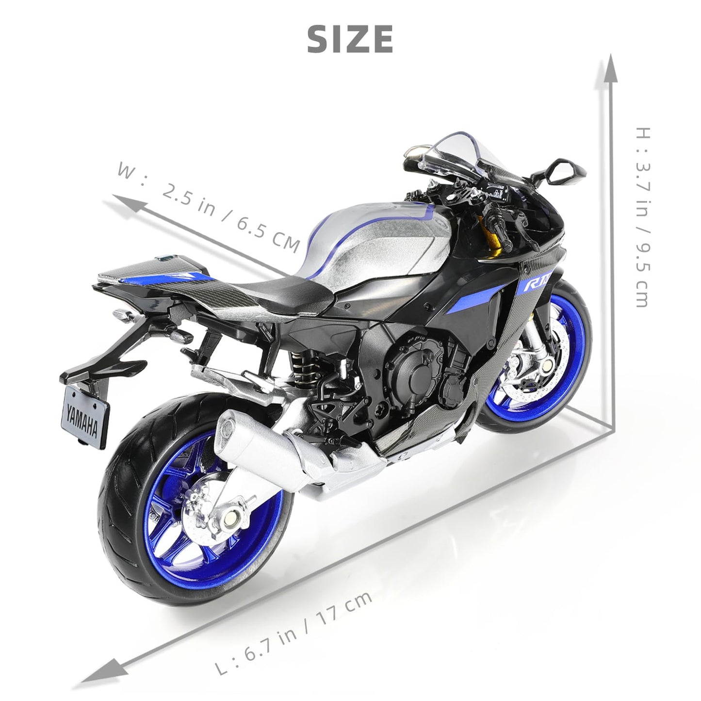 Risopen 1:12 Motorcycle Model For Yamaha Yzf-R1M 1000R Alloy Diecast Motorcycle Model Toy Mini Moto Gift(Silver)