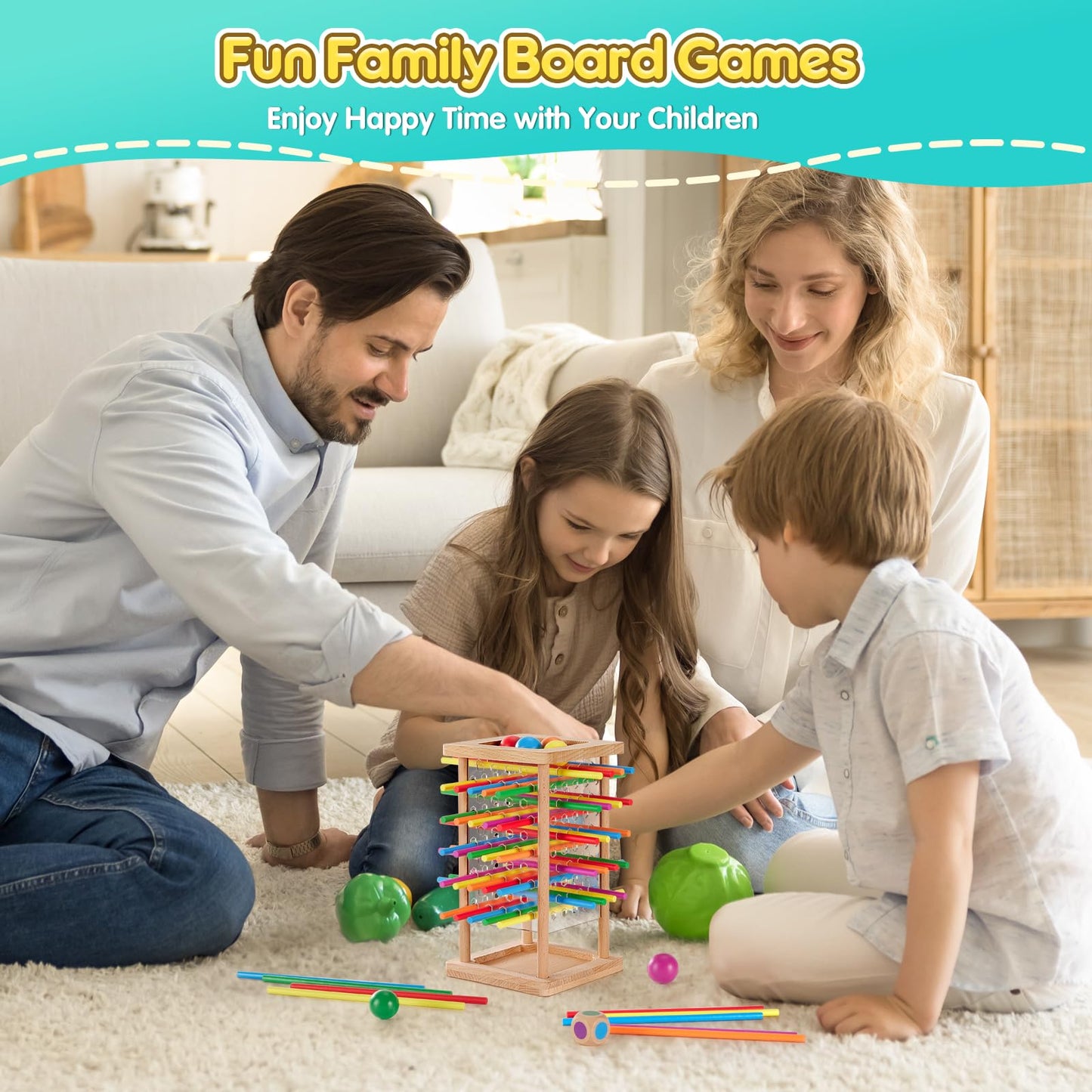 Montessori Game Wooden Board Game, 48 Colorful Sticks Dice Game For 3 4 5 6 Year Old, Kerplunk Game For Kids Math Educational To