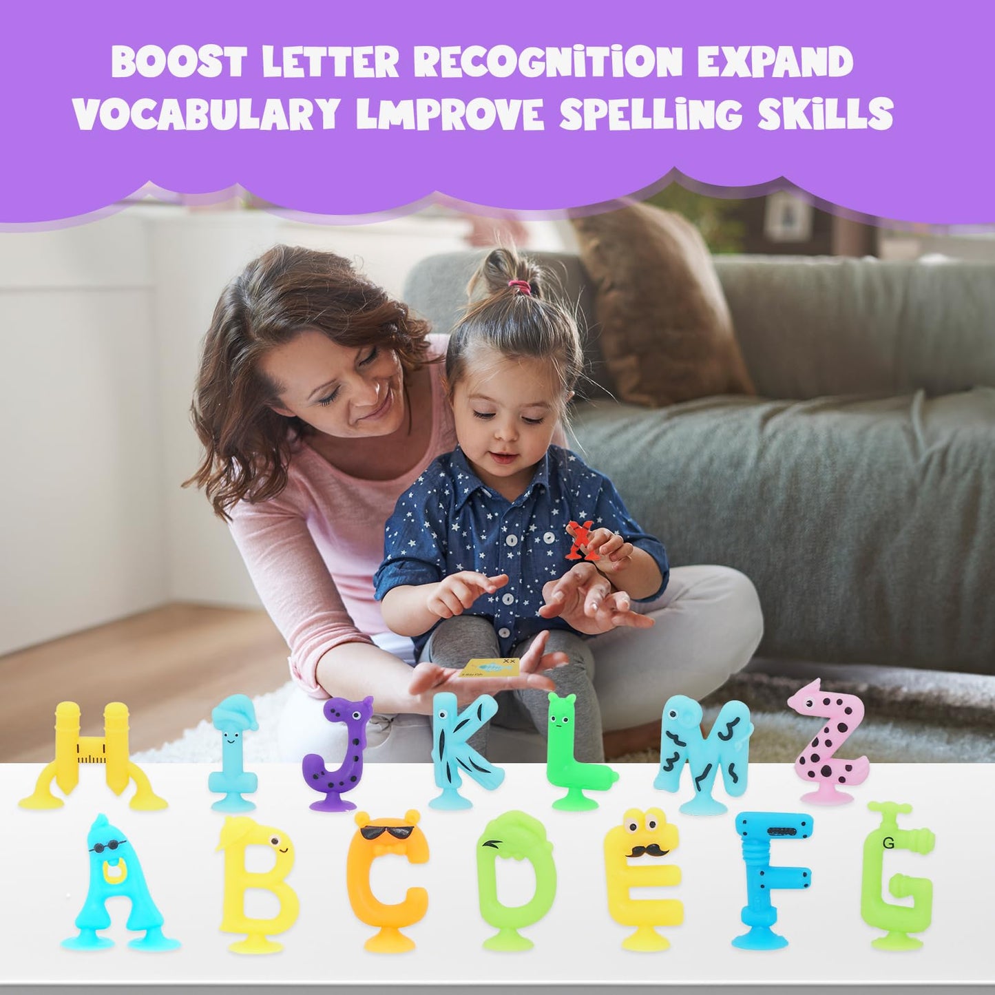 Alphabet Letters Learning Suction Toys: Abc Silicone Baby Bath Toys, Bathtub/Windows/Car/Travel Toys For Toddlers 1-3, Preschool