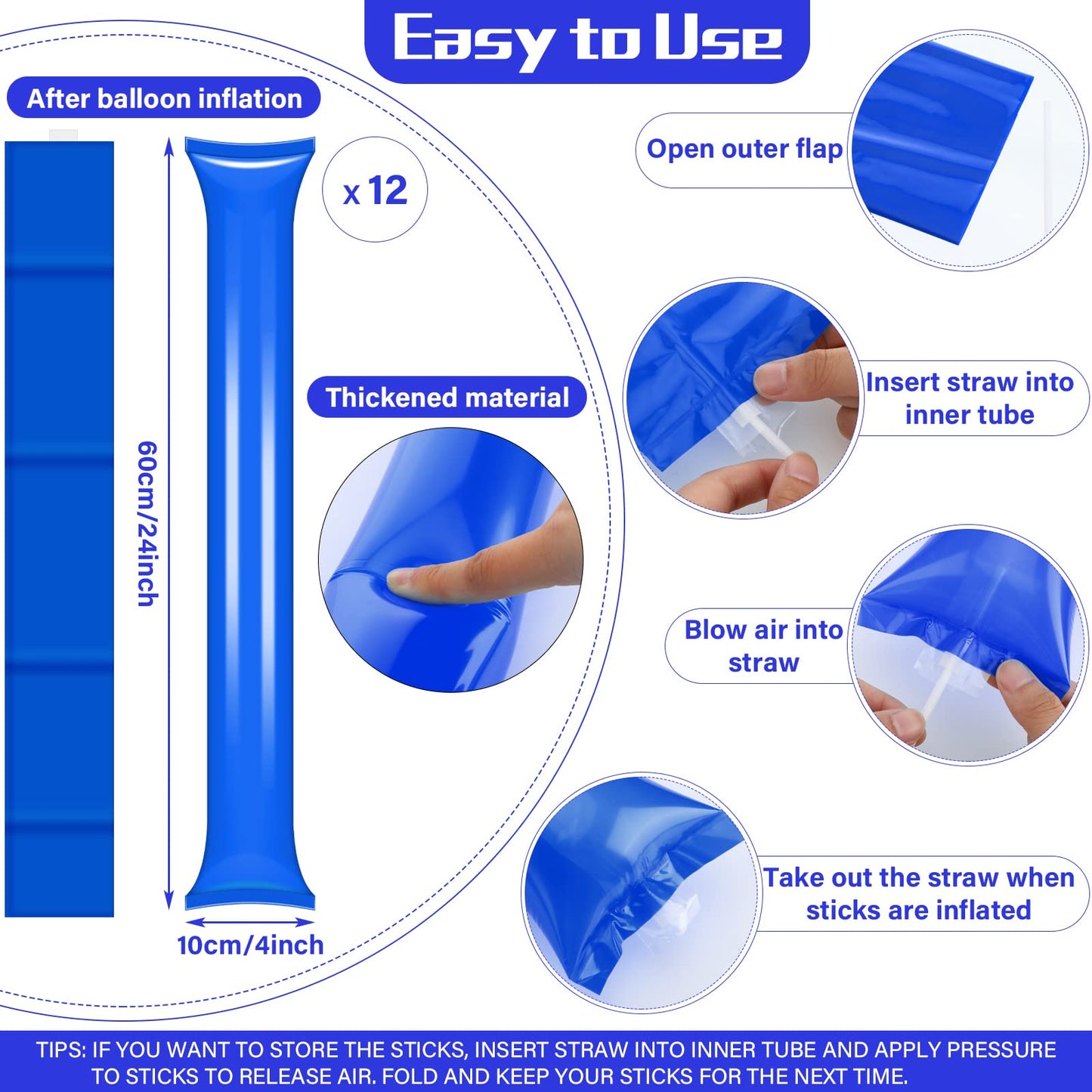 Sosation 36 Pcs Team Spirit Accessories, Cheerleading Pom Poms Hand Clappers Party Favors And Thunder Sticks Noise Makers For Sporting Events Football Baseball Cheering Essentials(Blue Silver)