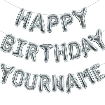 Toniful 65 Pcs 16 Inch Silver Happy Birthday Balloons And 2 Sets A-Z Foil Letters Balloons Diy Personalized Phrase Banner For Bi