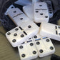 Domino Double 6 White Marbleized Tiles With Spinners, Jumbo Tournament Size In Black Elegant Velvet Bag