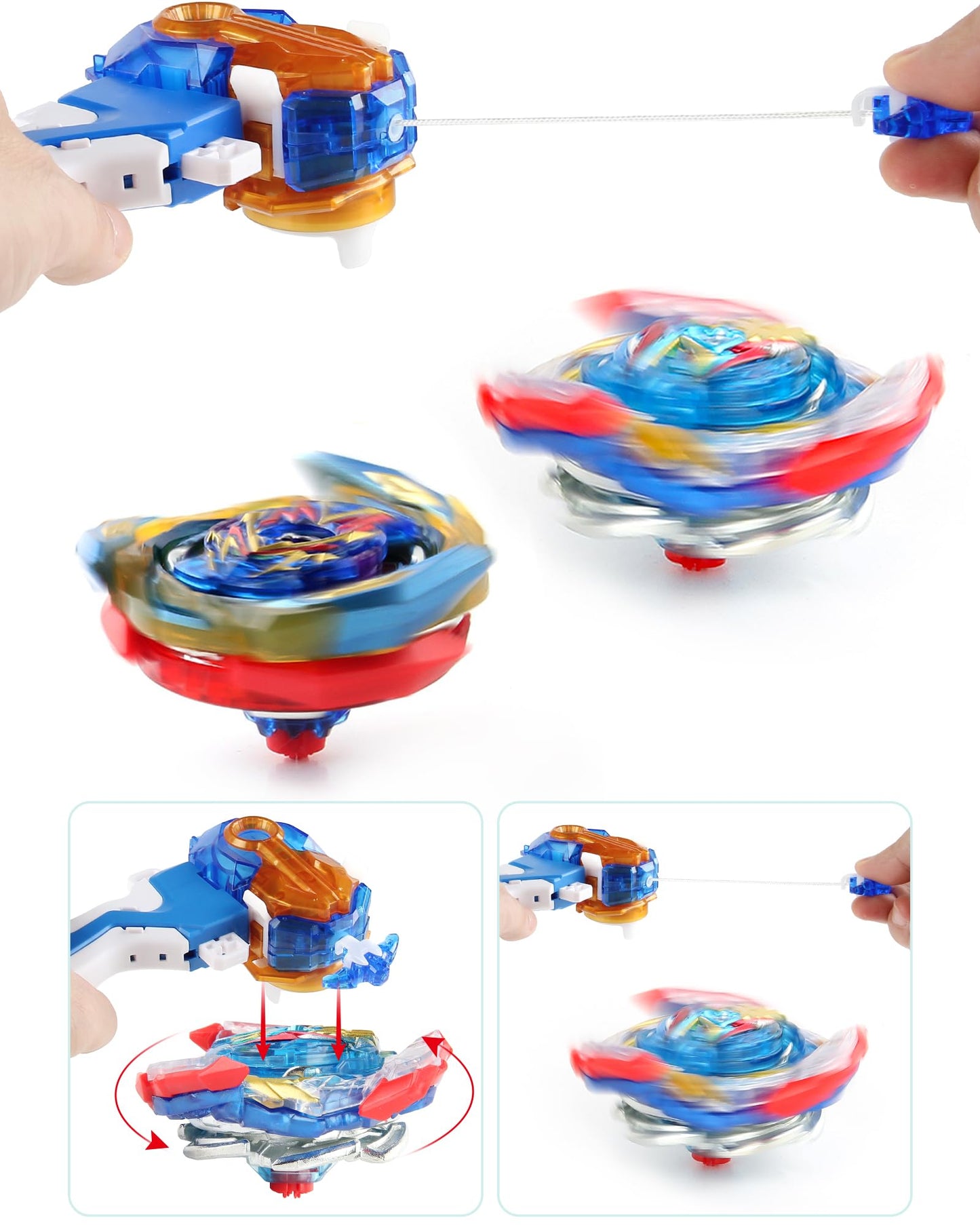 Bey Battling Tops Bay cutting edge Launcher and Grip  Power Custom BeyLauncher LR Left Right Spin DB Layer System Compatible with All Bey Burst Series (Blue)