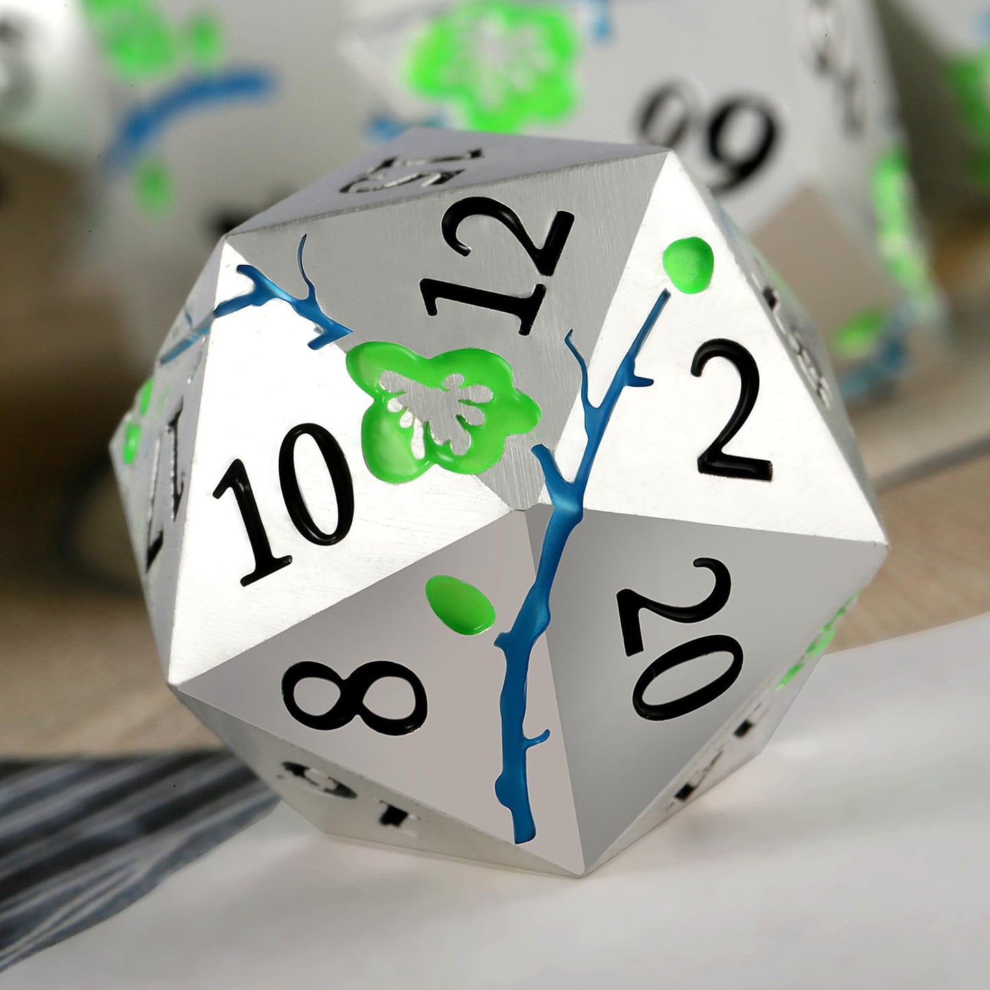 Glow in The Dark Metal Dice, DNDND 7 PCS Green Metallic D&D Dice Set with Grogeous Gift Case for Dungeons and Dragon Tabletop Ga