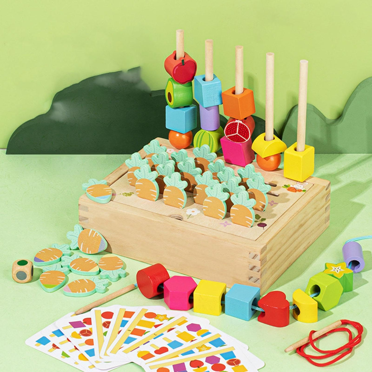 ATORSE Montessori Wooden Beads Sequencing Toy Set Lacing Beads for Kids 1 2 3 4 5 6|Baby | Toys for Baby | Developmental Baby To