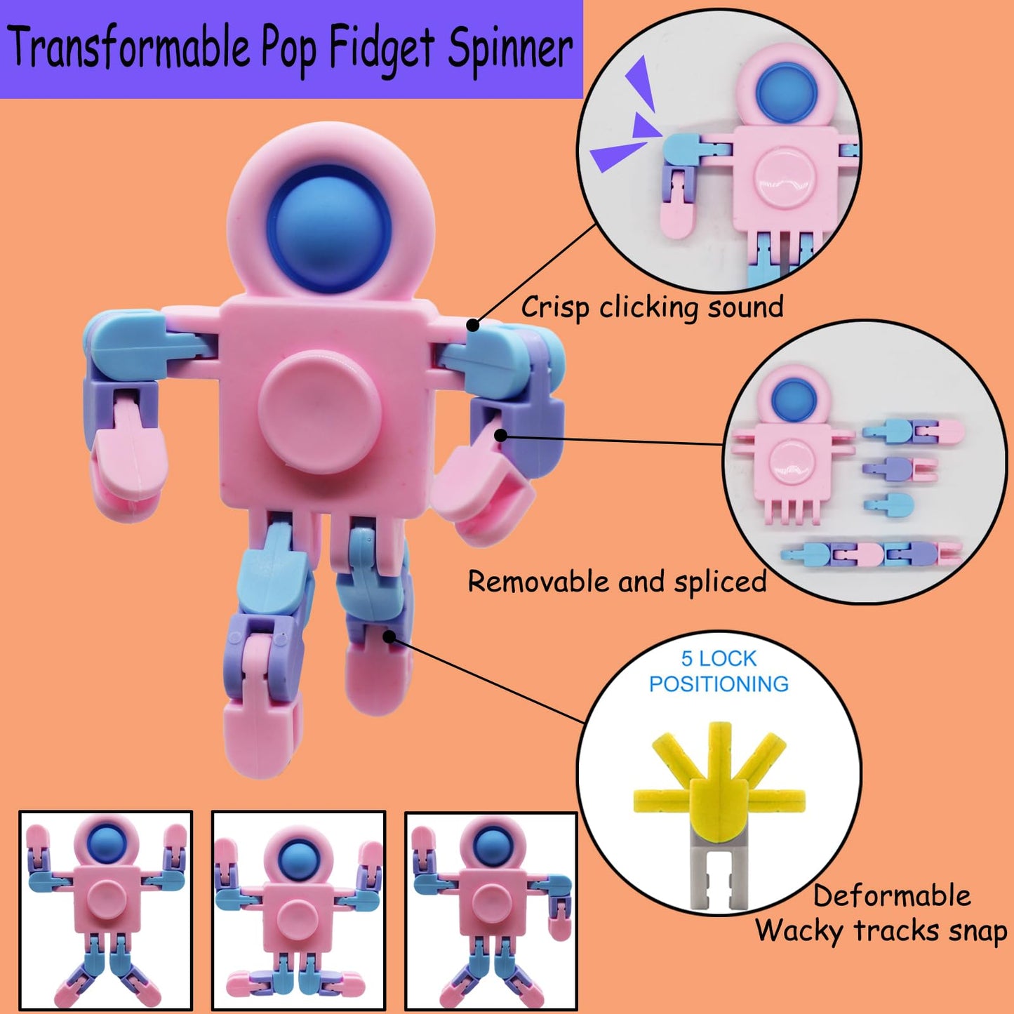 8 Pack Pop Fidget Spinner, Deformable Fidget Spinners For Kids, Wacky Tracks Fidget Toys, Diy Chain Robot Fingertip Toy For Good