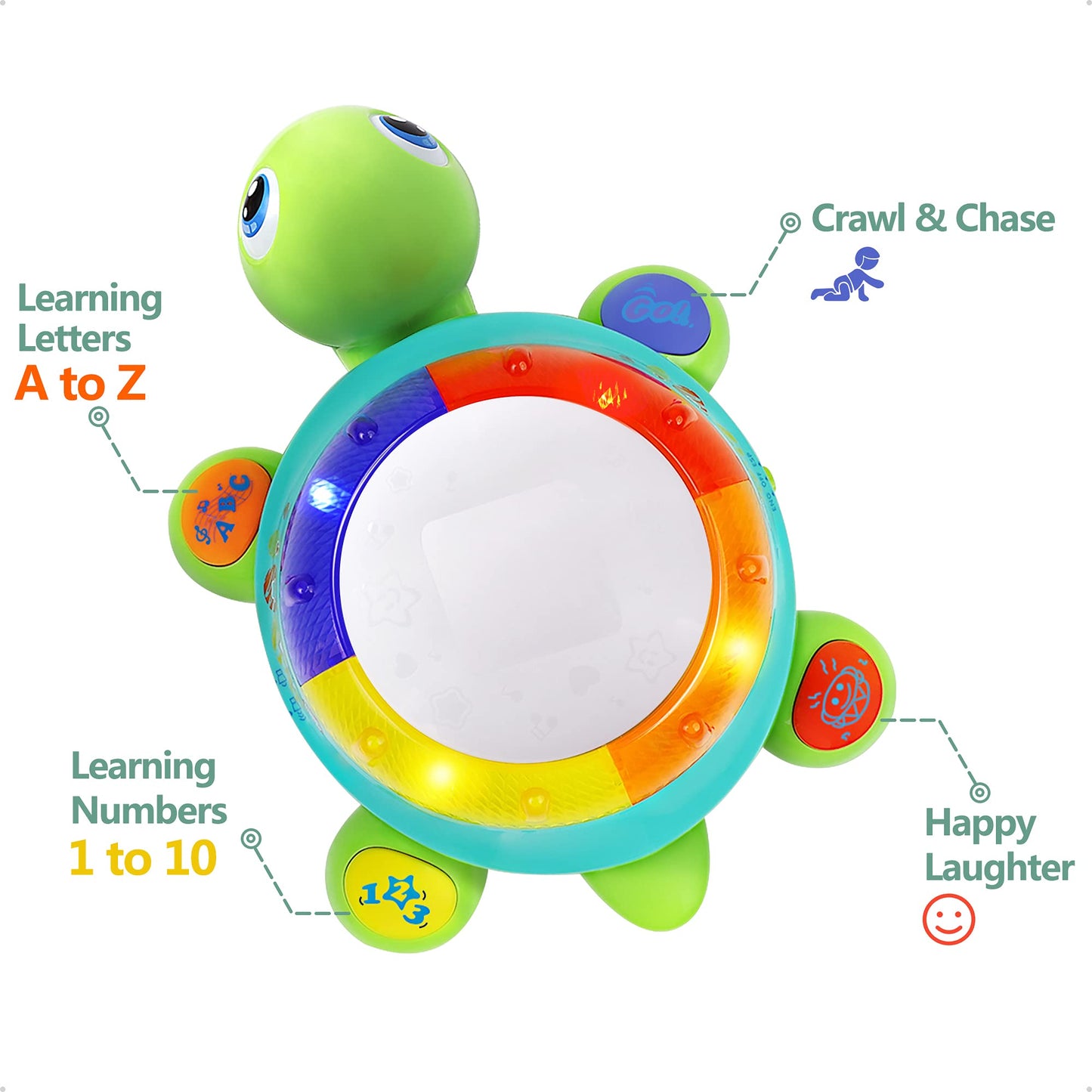 iPlay, iLearn Baby Musical Turtle Toy - Bilingual Learning, Light & Sound, Large, Yellow, Ideal for 6-12 Months, Educational Gift