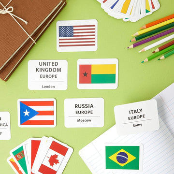 Blue Panda 205 Countries Flags Flash Cards For Kids - Country Flags With Continents & Capitals (2.5 X 3.5 In)