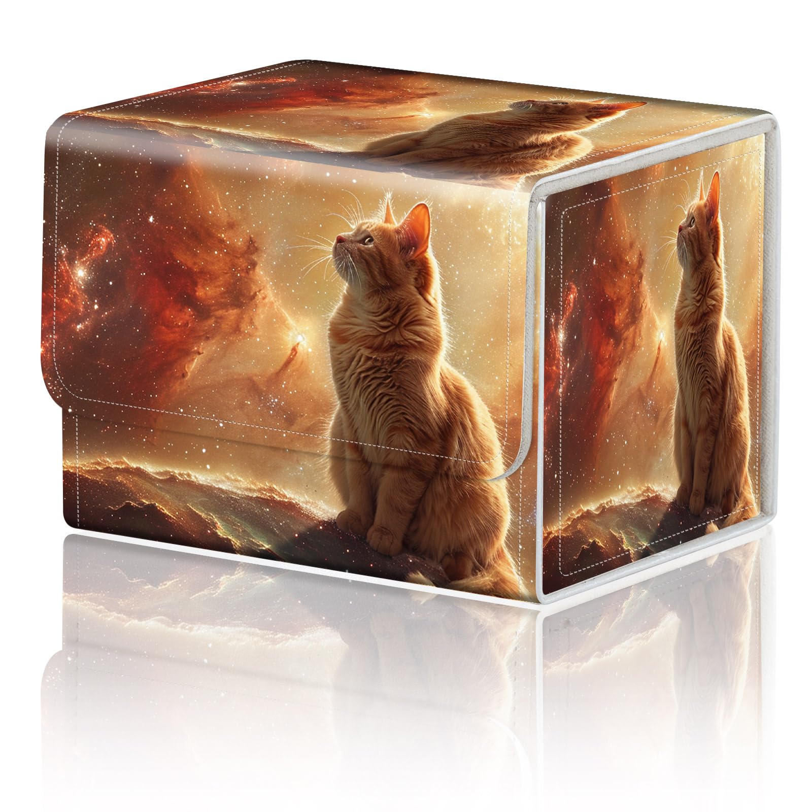 Card Game Storage Box TCG Deck Box MTG Card Box Organizer Trading Card Case Commander Deck Box TCG Card Storage Box Magnetic Closure Creative Pattern Up to 200 Cards  Orange And White Cat