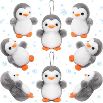 Skylety 8 Pcs Penguin Plush Keychain 4 Inch Stuffed Animal Bulk Small Hanging Stuffed Penguin Doll Mini Soft Companions Gift Present Party Favors For Kid Birthday Decoration(Grey)