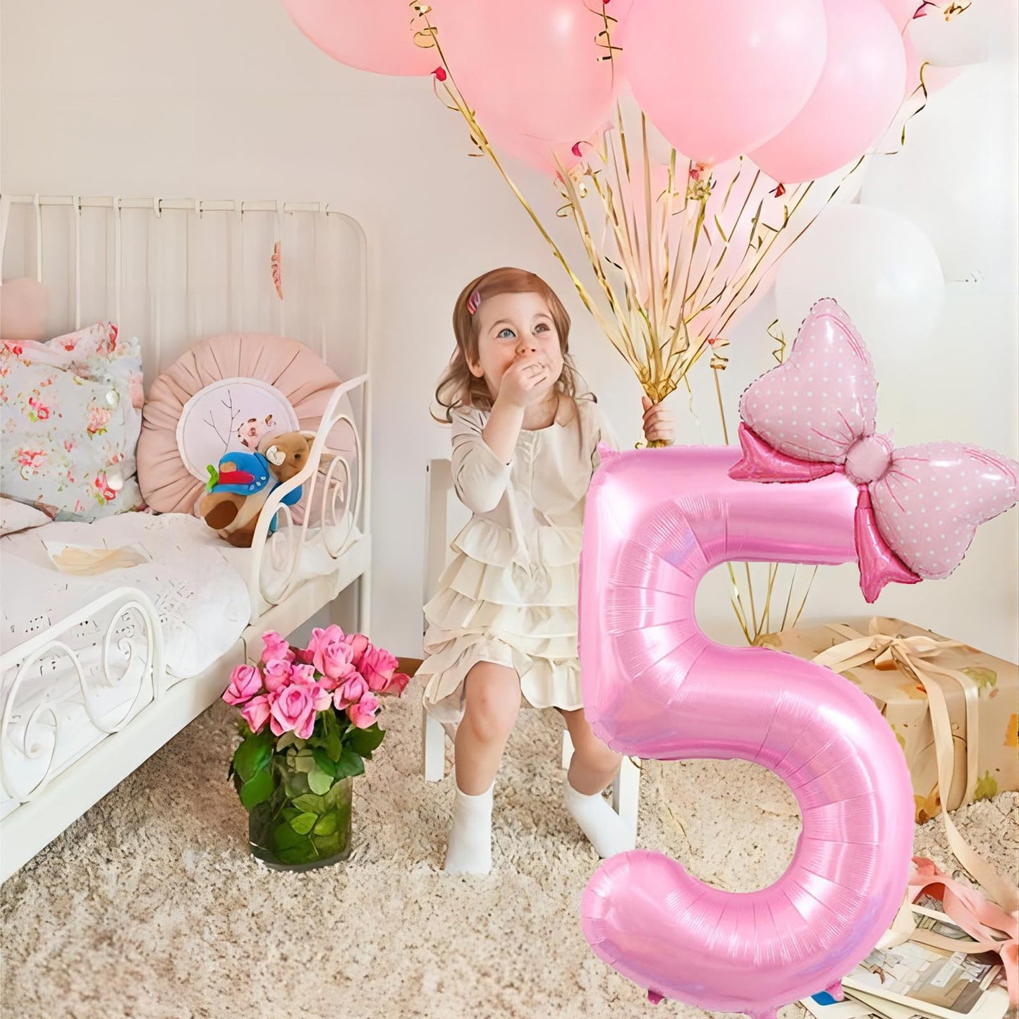 40 Inch Number 3 Balloon With Bow Pink Birthday Number Balloon For Girls Daughter Birthday Decorations Party Supplies