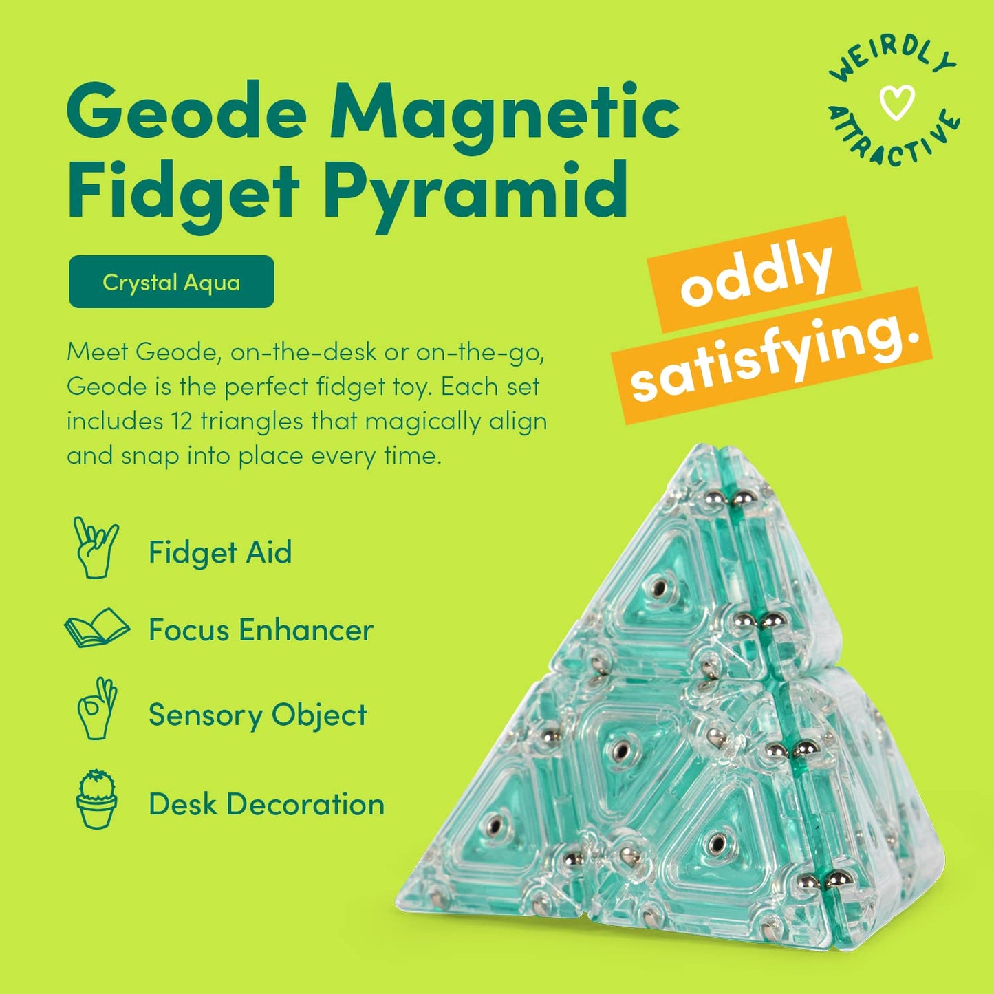 Speks Geode Pyramid - Magnetic Fidget Toy For Adults & Teens 14+ | Sensory Gadget For Stress Relief, Office Desk Toy Present, Christmas Gift, Holiday Stocking Stuffer | 12-Piece Set - Aqua