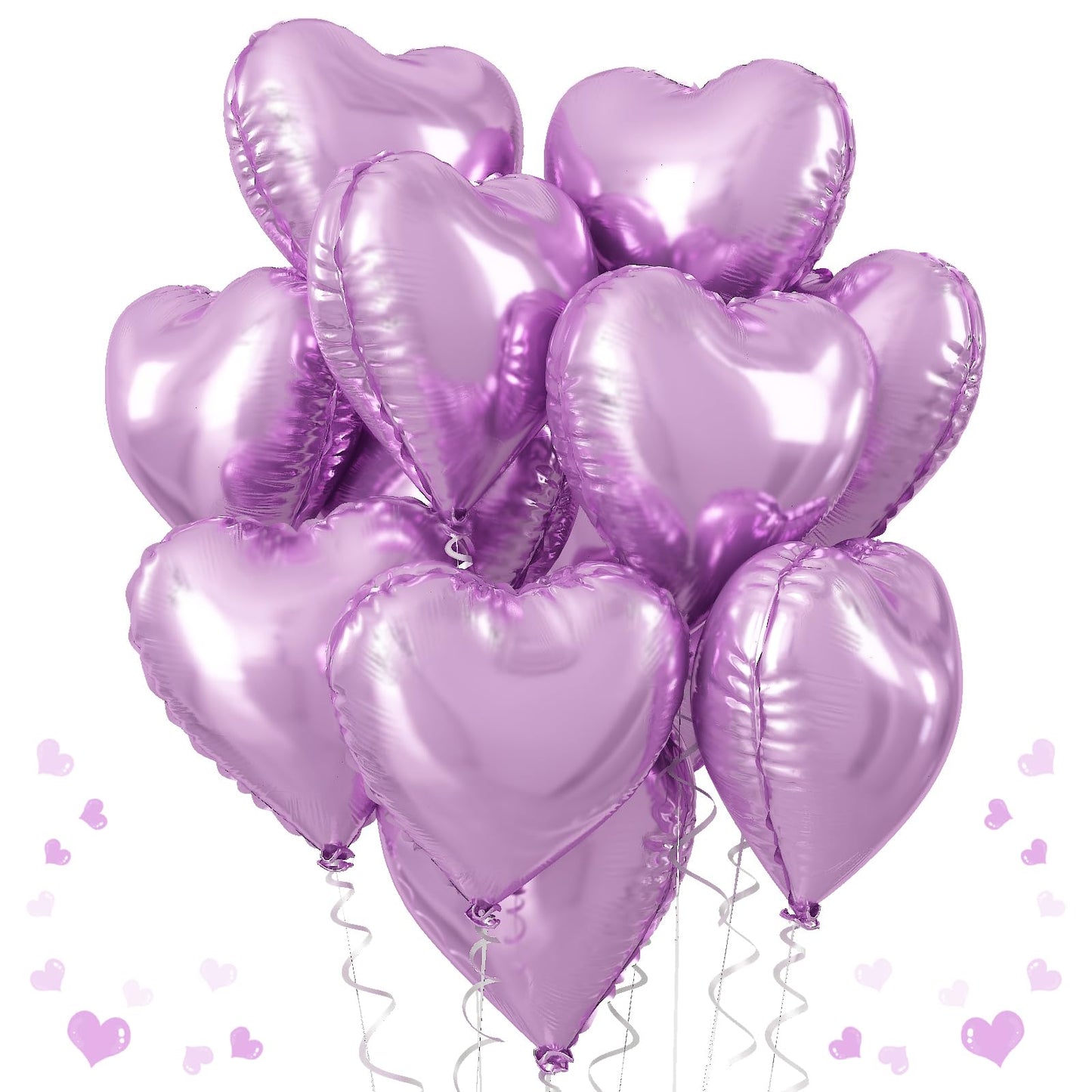 TAOYE Purple Heart Mylar Balloons - 12 Pcs, 18 Inch Light Purple Helium Balloons for Birthday, Wedding, Baby Shower, Valentine's Day