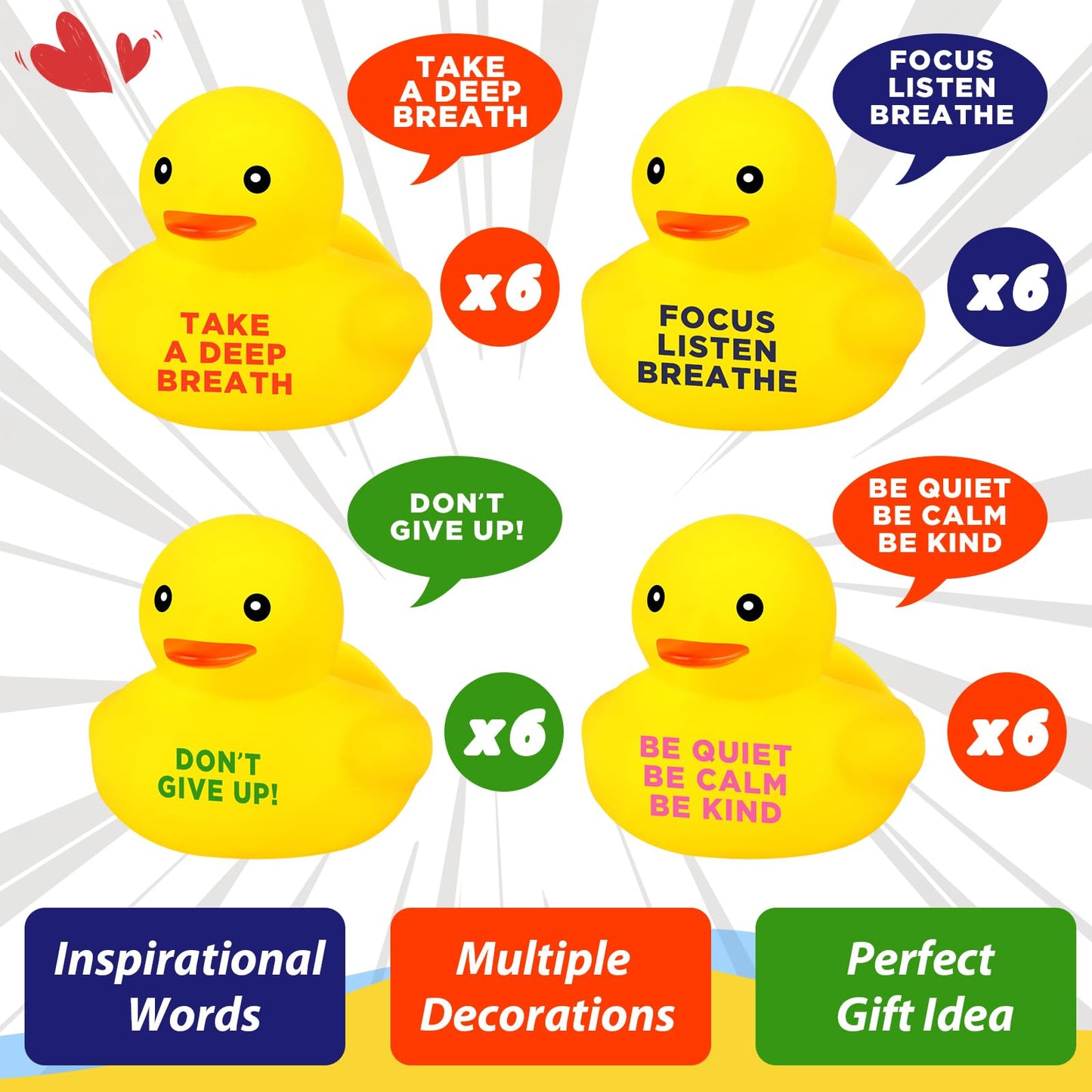 Lenwen 24 Pcs Rubber Duck Bath Toy Inspirational Gift Motivational Rubber Ducks Thank You Gifts Inspirational Party Favors Baby Shower Decorations Birthday Party Favors (1.89 Inch)