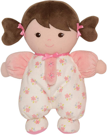 Baby Starters Plush Baby Doll Rattle, Brunette Olivia, 9" Fabric, Pink