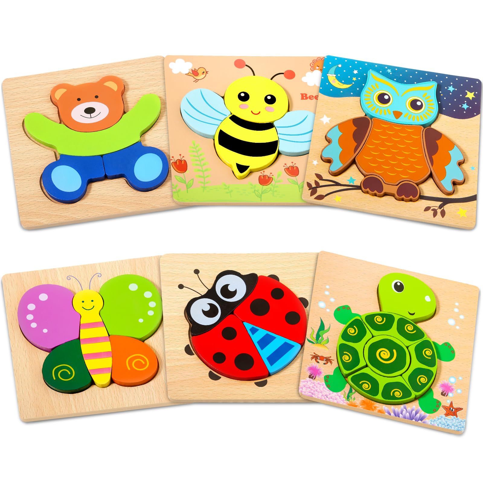 Toddler Puzzles For Kids Age 1 2 3 4 Year Old, 6 Pack Montessori Jigsaw Animals Puzzles For Girl Boy Activities Preschool Learni