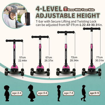 Besrey Kick Scooter For Kids Ages 3-8, 3 Wheel Scooter For Kids With Adjustable Height, Folding Kids Scooter With Led Light Whee