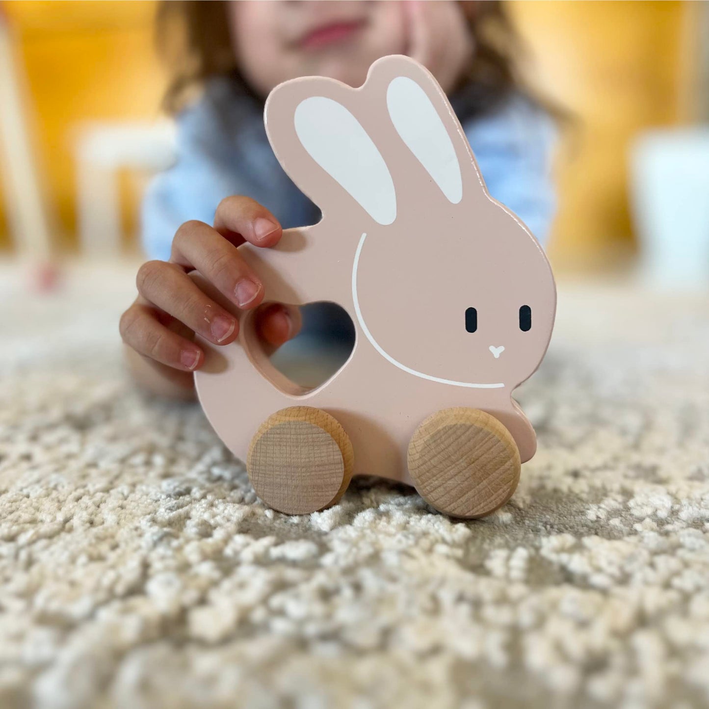 Montessori Mama Wooden Push And Pull Toy Rabbit - Baby Toy Vintage Pull Toys Learning Activity - Easter Gift Safe Ideal For Skil