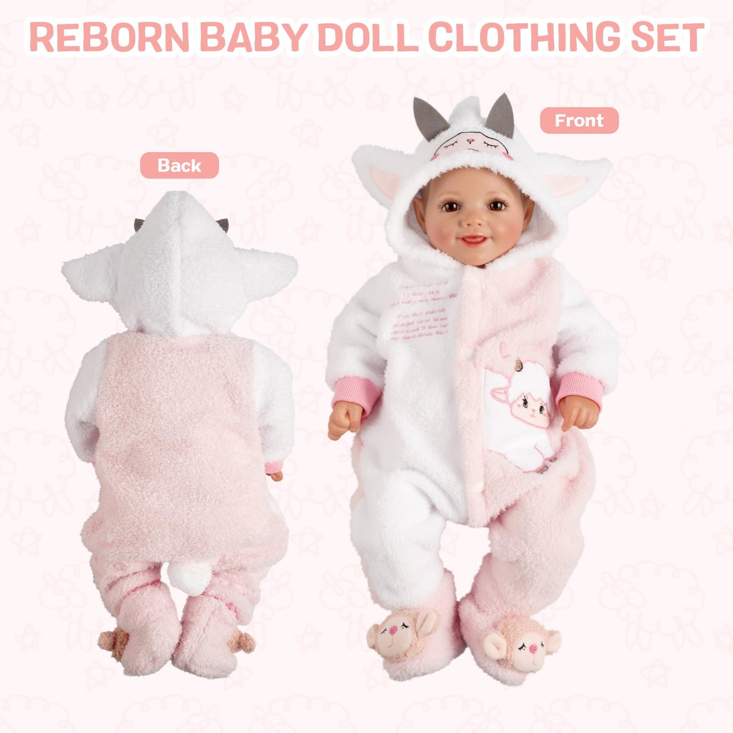 Babeside 2 Pcs Reborn Baby Doll Clothes Set For 17-22 Inch Baby Dolls, Cute Sheep Style Baby Doll Clothing With Doll Hat And Dol