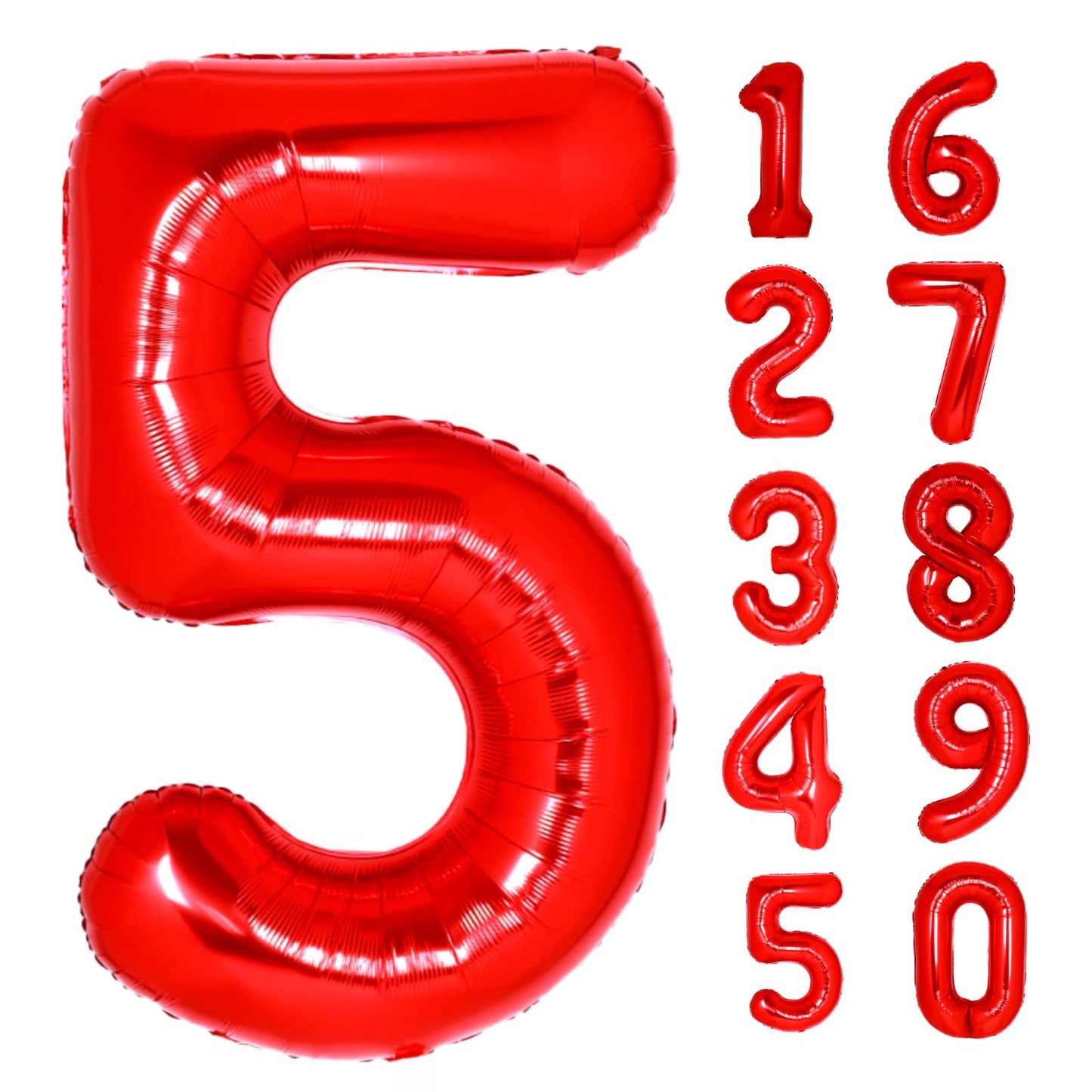 40 Inch Giant Red Number 5 Balloon, Helium Mylar Foil Number Balloons For Birthday Party, 5Th Birthday Decorations For Kids, Ann