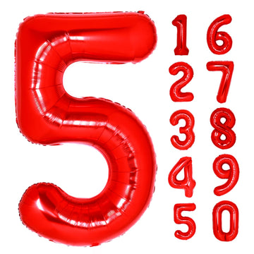 40 Inch Giant Red Number 5 Balloon, Helium Mylar Foil Number Balloons For Birthday Party, 5Th Birthday Decorations For Kids, Ann