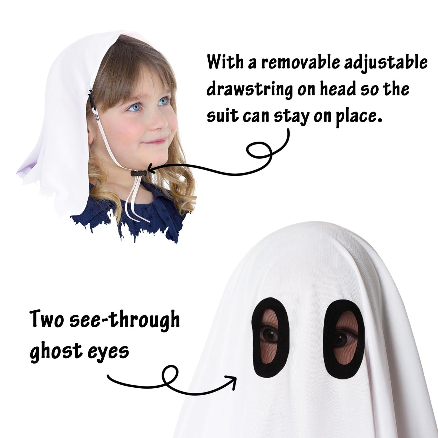 Oskiner Ghost Costume For Kids,White Ghost Costume With Pumpkin Bag, Spooky Halloween Costume For Boys Girls Toddler