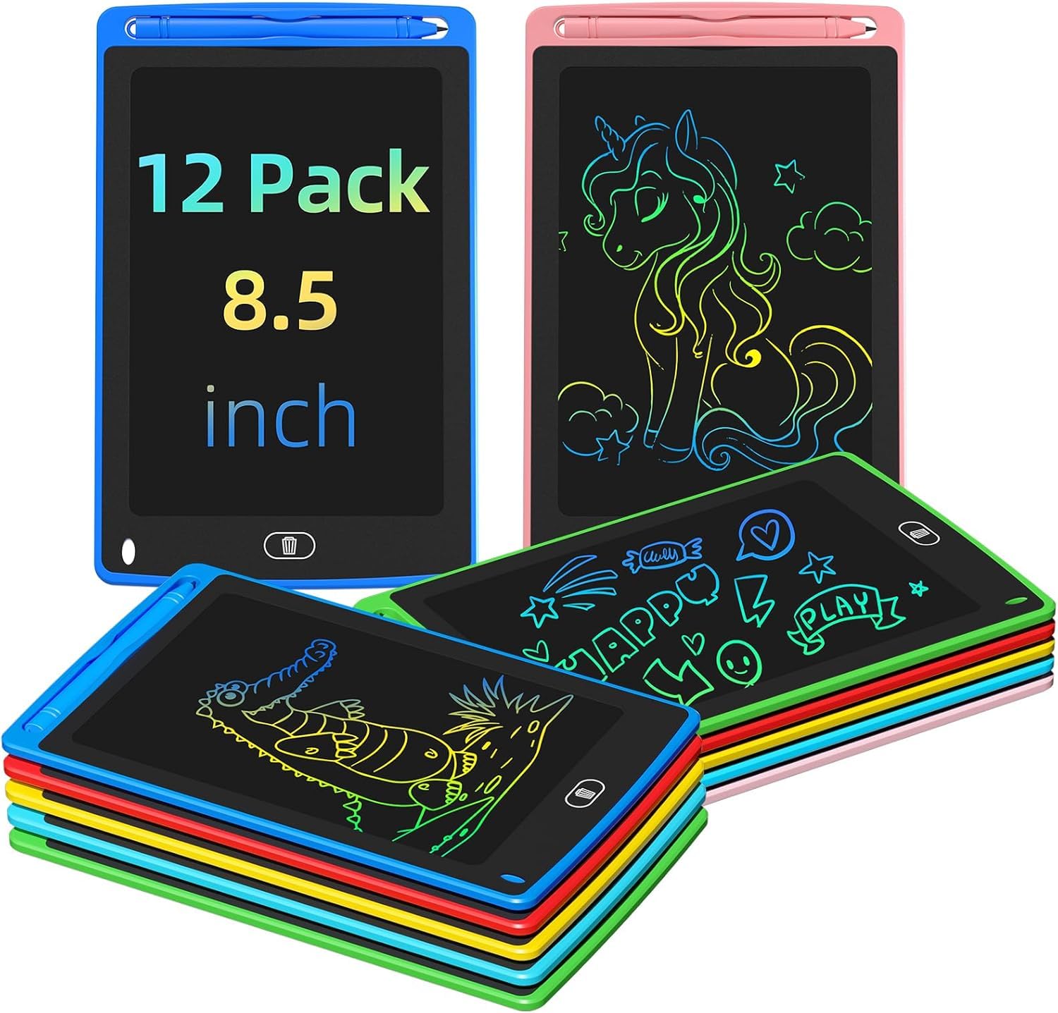 12 Pack LCD Writing Tablet for Kids, 8.5 Inch Colorful Doodle Board Drawing Tablet, Erasable Doodle Pad for Toddlers, Educationa