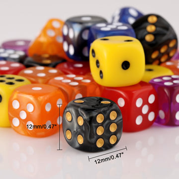 36 Pieces 12mm 6 Sided Mini Dice Set,Pearl Pattern D6 Game Dice Set,6 Sided Standard Game Dice for Board Games Dice Games Classr