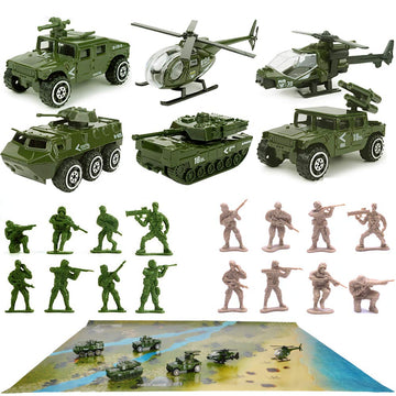 23 Pack Die-cast Military Vehicles Sets,6 Pack Assorted Alloy Metal Army Models Car Toys,16 Pack Soldier Army Men,1 Playmat,Mini