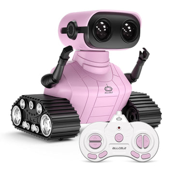 ALLCELE Girls Robot Toy, Rechargeable RC Robot for Kids, Remote Control Toy with Music and LED Eyes, Gift for Children Age 3 Yea