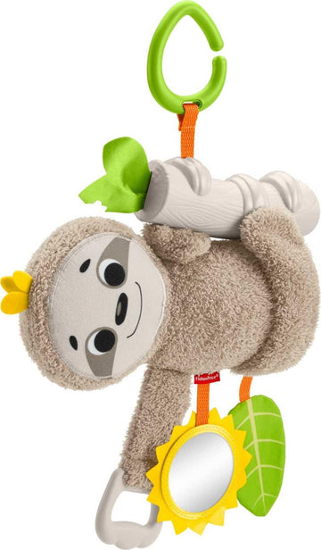 Fisher-Price Baby Toy Slow Much Fun Stroller Sloth, Travel Activity With Motion & Sensory Details For Newborns Ages 0+ Months