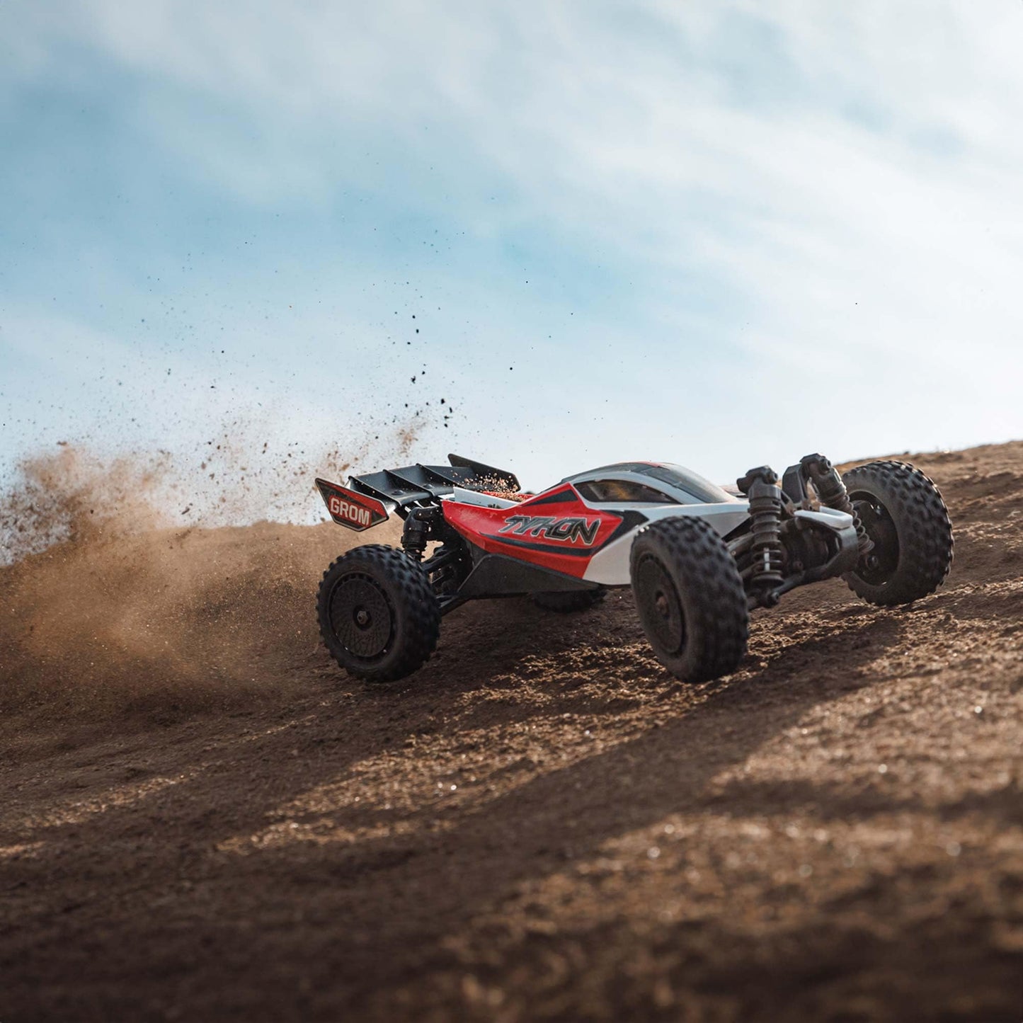 ARRMA RC Car Typhon GROM 4x4 Smart Small Scale Buggy RTR with Battery & Charger Red/White ARA2106T2